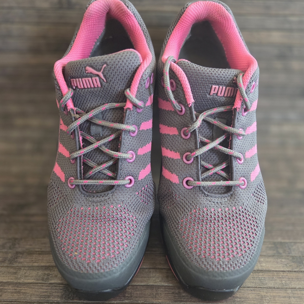 PUMA Women's Gray and Pink Steel Toe Sneakers Size 8 Pre-Owned VGC
